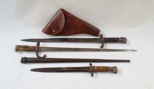 French M1874 Gras Rifle Bayonet dated 1880 with scabbard together with two bayonets without