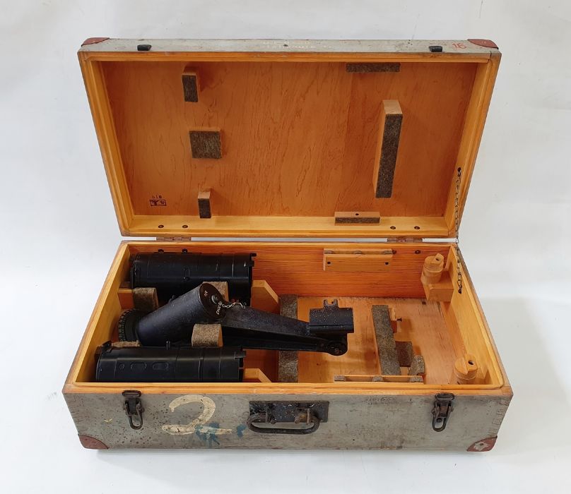 Submarine Binocular Transit Box WWII, German, with part contents of mounts and glare guards (no