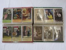 Two albums of vintage postcards to include Sweetheart, Charlie Chaplin, aircraft postcards and