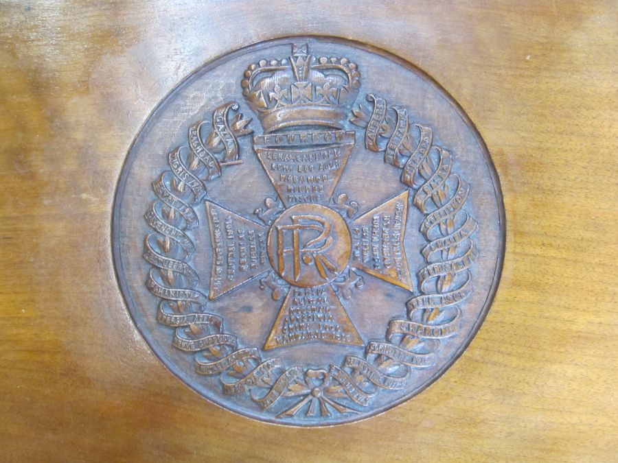 Mahogany table with the badge of the Rajputana Rifles carved into the surface - Image 3 of 3