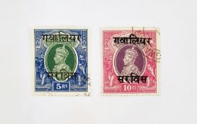 India: Used KGVI Gwalior Convention State 5R & 10R, SG O93 & O94, combined cat £3,150