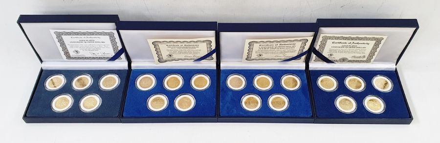 Four Boxes of US States Quarter Dollars, gold-plated containing 20 quarters in total