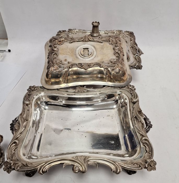 Pair of Victorian silver tureens with silver castle handles, scrolling rococo-style decorated lid - Image 5 of 32