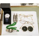 Box of vintage spectacles  - as well as numerous glasses cases and whistles (1 box)