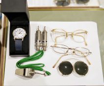 Box of vintage spectacles  - as well as numerous glasses cases and whistles (1 box)