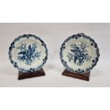 Pair 18th century Worcester porcelain blue and white dishes, pine cone pattern, with scalloped