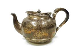 Victorian silver teapot of ovoid form, ivory insulators, (London , 1878 , Thomas White) (17 ozt) (