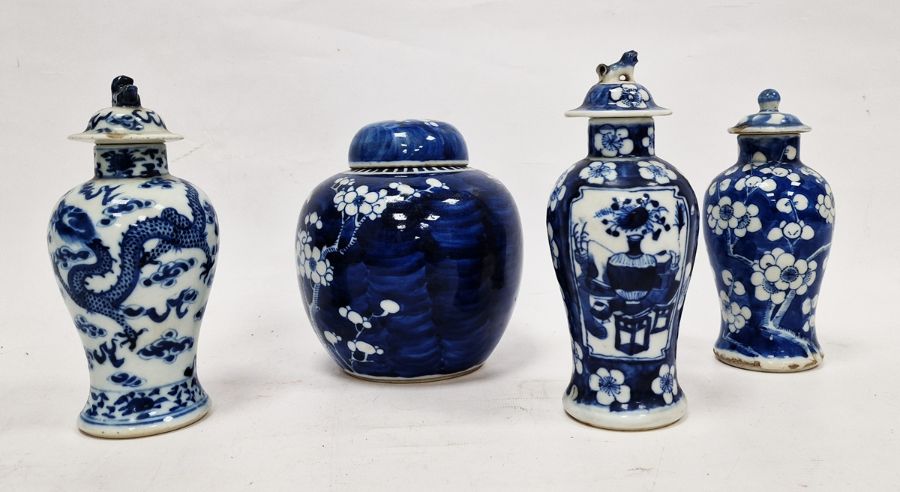 Three various 19th century Chinese porcelain inverse baluster vases and covers, underglaze blue