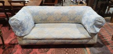 Victorian Chesterfield sofa in blue foliate upholstery