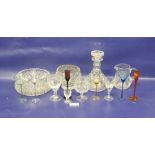 Edinburgh cut glass rose bowl with mesh flower frog 14cm, a Stuart cut glass ships decanter 23cm,