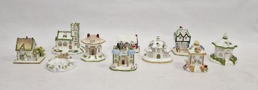 10 Coalport reproduction pastille burners to include Village church, Umbrella House, Thatched