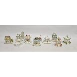 10 Coalport reproduction pastille burners to include Village church, Umbrella House, Thatched