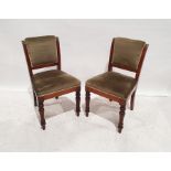 Set of four early 20th century dining chairs with upholstered seats and backs, on turned front legs