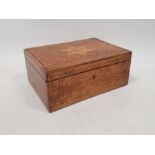 19th century bird's eye maple and parquetry inlaid rectangular box opening to reveal lift-out tray
