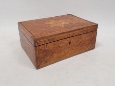 19th century bird's eye maple and parquetry inlaid rectangular box opening to reveal lift-out tray