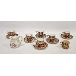 Seven Aynsley Royal Crown Derby imari china coffee cans and six saucers (one damaged) and Crown