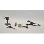 19th century Lund London patent two-piece corkscrew and cork lever, a vintage corkscrew and a