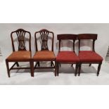 Three Georgian mahogany dining chairs and two further chairs (5)