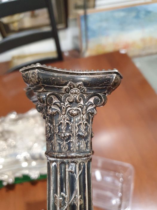 Pair Victorian silver table candlesticks, each of corinthian column form and applied with trailing - Image 24 of 27