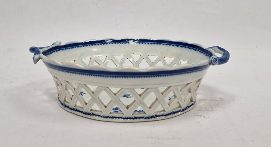 19th century Staffordshire pearlware chestnut basket, oval with scalloped edge, two scroll