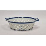 19th century Staffordshire pearlware chestnut basket, oval with scalloped edge, two scroll