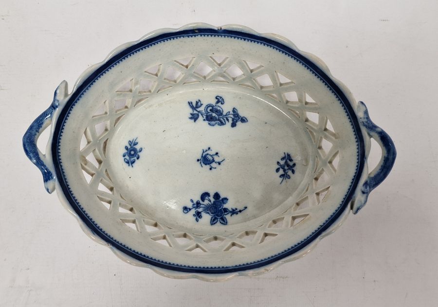 19th century Staffordshire pearlware chestnut basket, oval with scalloped edge, two scroll - Image 2 of 3