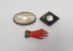 Victorian jet brooch, lozenge-shaped with mother-of-pearl inset lozenge engraved Mrs Stavenes, 1880,