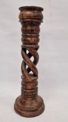 Indian floor standing hardwood brass-topped candlestick 51.5cm