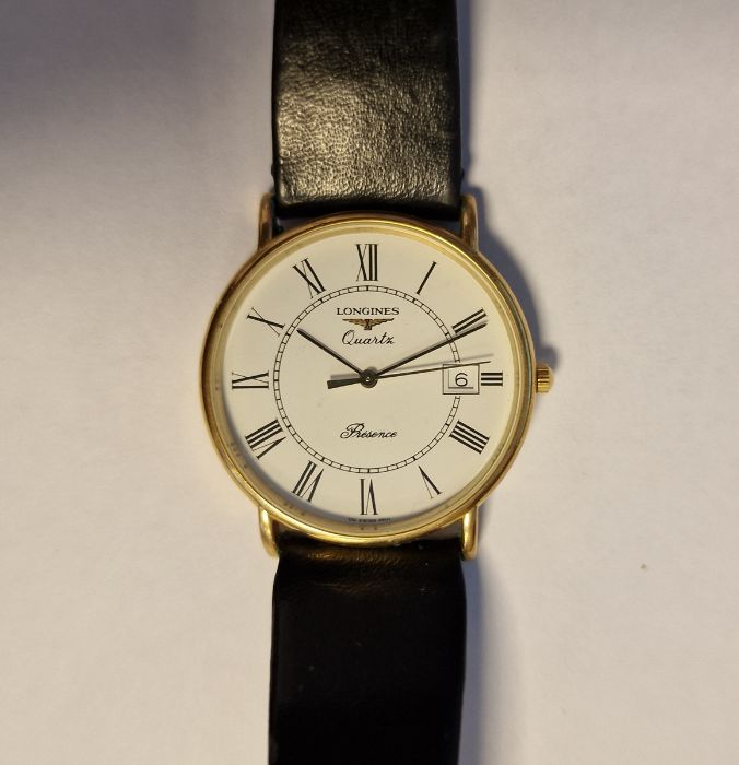 Longines quartz movement gentleman's gold-plated wristwatch, the enamel dial with Roman numerals, - Image 2 of 3