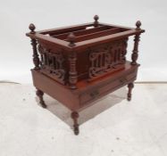 Late 19th/early 20th century mahogany three-section canterbury above single drawer, on turned