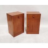 Pair of teak bedside cupboards with single drawer, cupboard door, on plinth base (2)