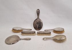 Various silver-backed dressing table mirrors and brushes, various makers marks and styles (7)