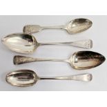 Four assorted Georgian and Victorian silver spoons, various dates and markers, 7.4ozt (4)