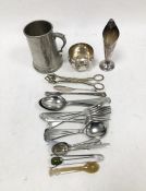 Small quantity of EPNS flatware, pewter mug and other items (1 box)