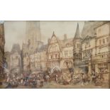 Paul Marny (1829-1914) Watercolour Town scene 'Rouen', signed lower right, 59.5cm x 97cm