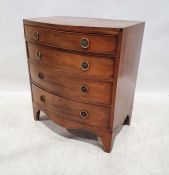 19th century mahogany bowfront strung and banded chest of four drawers, to bracket feet, 86cm x 75cm