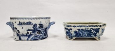 Chinese porcelain shaped rectangular footed planter with incuse corners and on bracket feet,