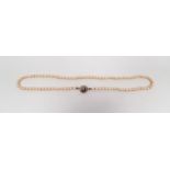 Chinese pink cultured pearl necklace, single-strand and the silver-coloured metal clasp, 42cm