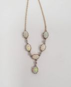 9ct yellow gold, diamond and fire opal drop necklace