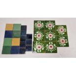 Eight Minton Hollins & Co Art Nouveau pottery tiles, green and pink (two damaged), eight smaller