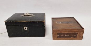 19th century wooden jigsaw of England and Wales in original box and a Victorian leather covered
