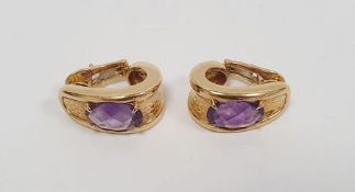 Pair of 18k yellow gold earrings set with amethysts, approx. 25g gross