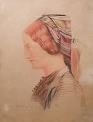 Henry O'Neil (19th century school) Watercolour Study of figure in headscarf, signed 'Henry O'Neil'