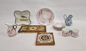 Early 19th century ornithological pearlware dish, shaped square, painted with a speckled curlew,