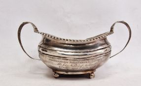 Georgian silver sugar bowl marked to body 'Oxfordshire Agricultural Society to Mr John Nalder of