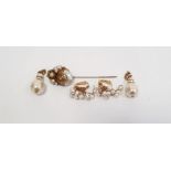 Vintage 'Miriam Haskell' baroque-style hatpin, a pair of 'Miriam Haskell'-style pearl earrings and a