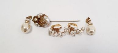 Vintage 'Miriam Haskell' baroque-style hatpin, a pair of 'Miriam Haskell'-style pearl earrings and a