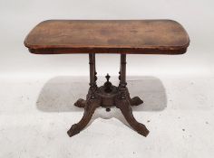 Victorian walnut occasional table, the rectangular top with rounded front corners and boxwood inlay,