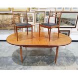 Mid-century modern G-Plan teak extending dining table, the D-ends on turned and tapering supports
