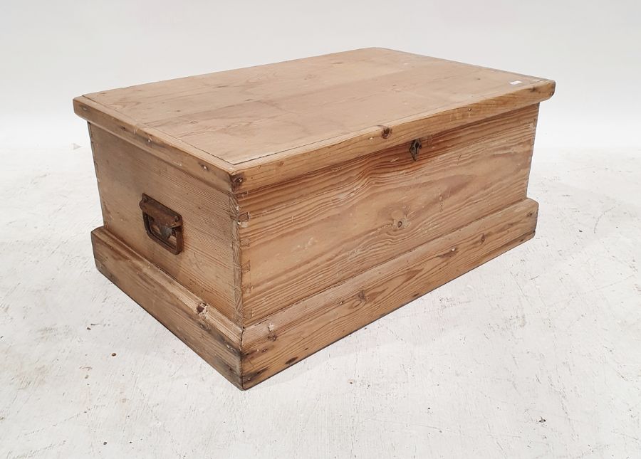 Vintage pine lift-top box on plinth base, 28cm x 64cm x 40cm